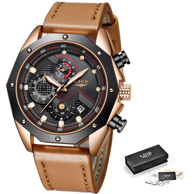 LIGE Luxury Quartz Gold Watch